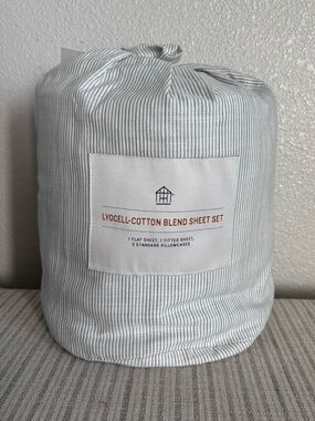 NWT 4pc Queen Micro Stripe Sheet Set Green - Hearth & Hand with Magnolia